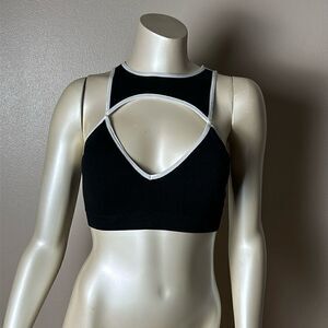 NEW URBAN OUTFITTERS cut out black and white crop tank top large padded